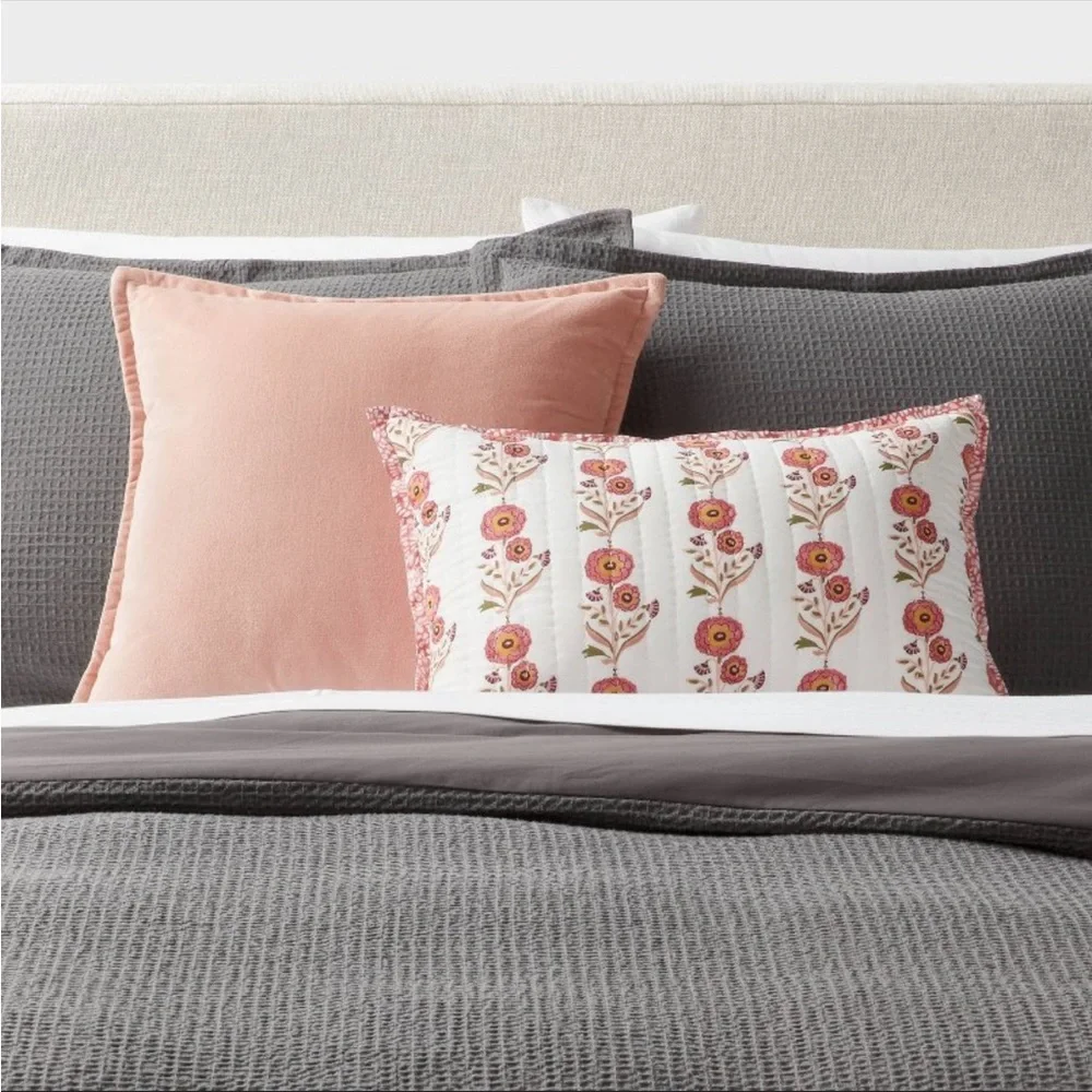 Threshold Target Sunflower Decor Pillow Cotton Floral Reversible Pink White EUC
